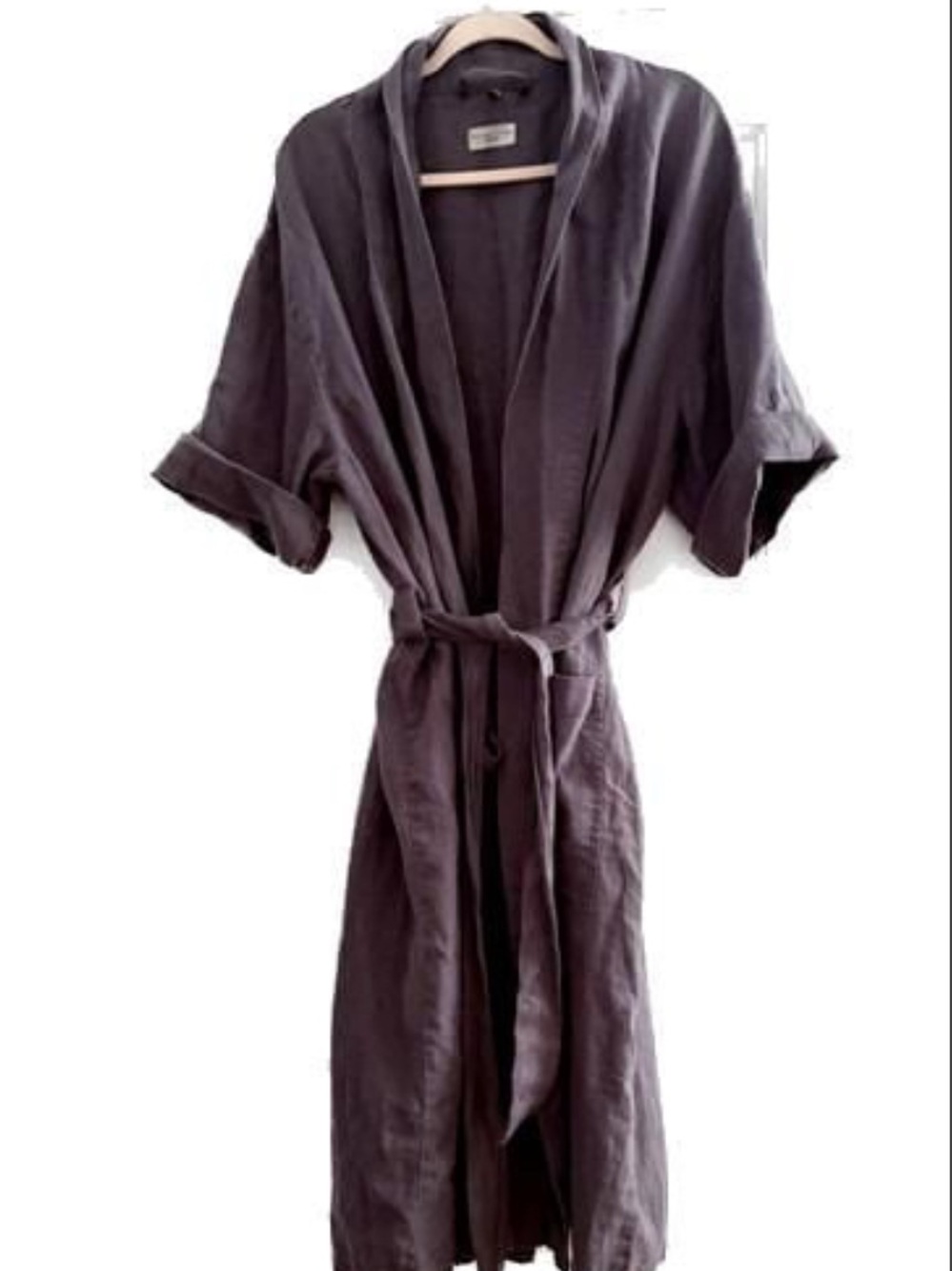 Rough Linen Robe 100% Linen Flax Gray Unisex Large - Picture 5 of 10